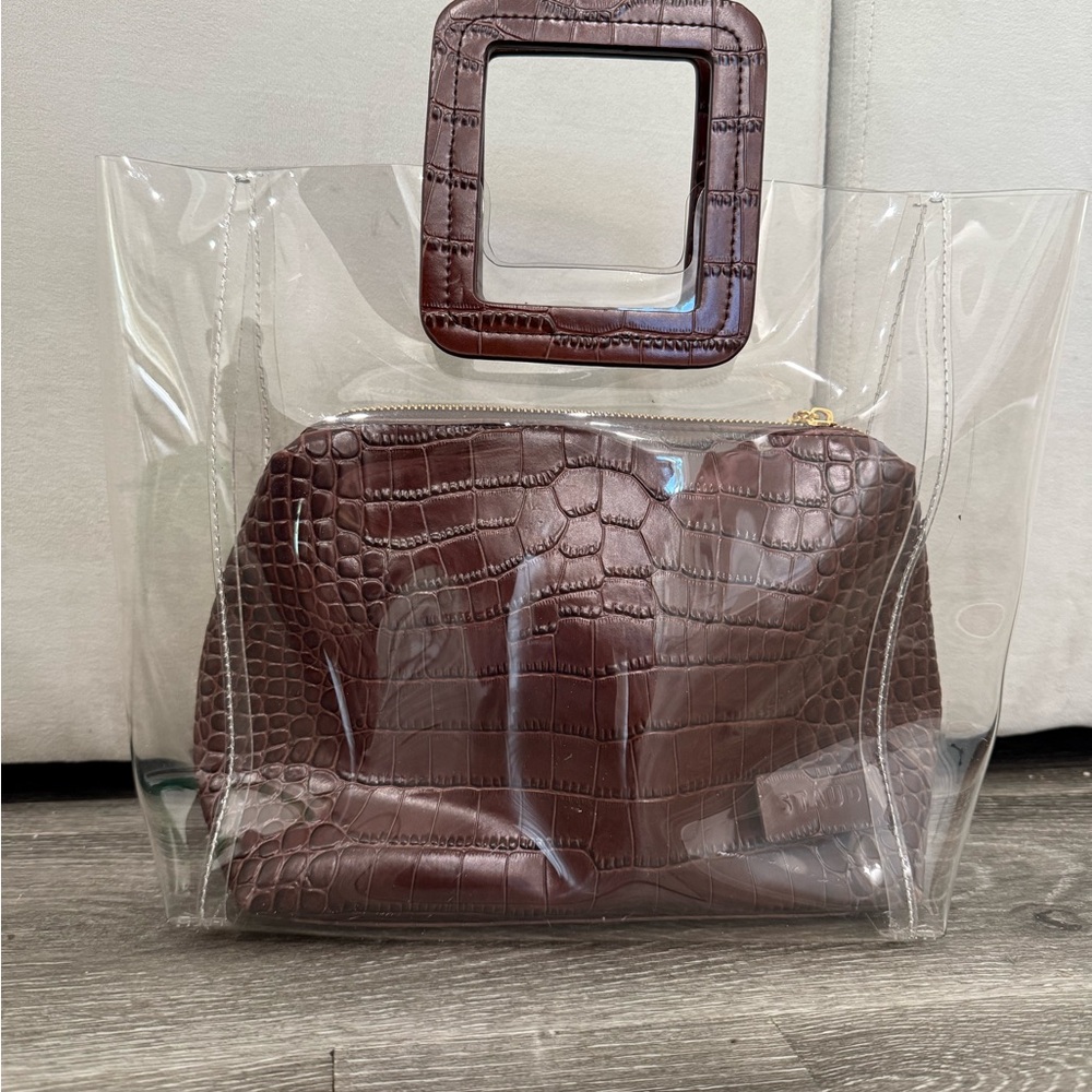 STAUD Brown Croc-Embossed Tote Bag